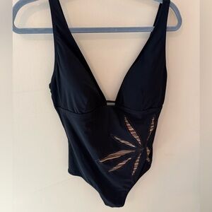 Gideon Oberson  Black flower detail one piece swim bathing suit size US 12